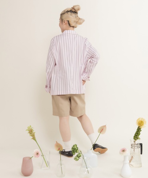 CHILD WOMAN（チャイルドウーマン）の「40/-オックスマルチストライプ ダブルテーラードジャケット(セットアップ対応)（テーラードジャケット・レディース・ピンク・FREE）」の17枚目の写真