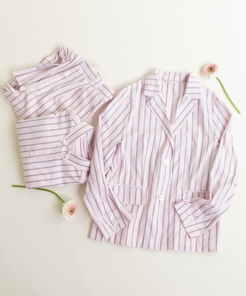 CHILD WOMAN（チャイルドウーマン）の「40/-オックスマルチストライプ ダブルテーラードジャケット(セットアップ対応)（テーラードジャケット・レディース・ピンク・FREE）」の19枚目の写真