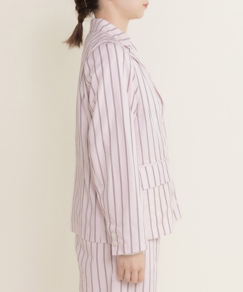 CHILD WOMAN（チャイルドウーマン）の「40/-オックスマルチストライプ ダブルテーラードジャケット(セットアップ対応)（テーラードジャケット・レディース・ピンク・FREE）」の21枚目の写真