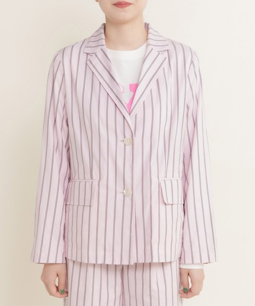 CHILD WOMAN（チャイルドウーマン）の「40/-オックスマルチストライプ ダブルテーラードジャケット(セットアップ対応)（テーラードジャケット・レディース・ピンク・FREE）」の20枚目の写真