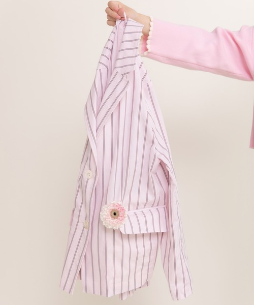 CHILD WOMAN（チャイルドウーマン）の「40/-オックスマルチストライプ ダブルテーラードジャケット(セットアップ対応)（テーラードジャケット・レディース・ピンク・FREE）」の18枚目の写真