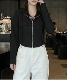 Vini（ヴィニ）の「【スタイル盛れ】ショート丈 フード付き クロップド丈トップス（パーカー）」