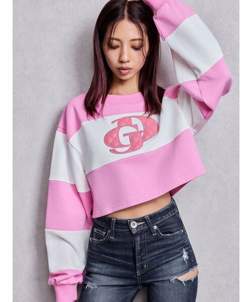 GYDA（ジェイダ）の「GD fake leather patch shortトップス（Tシャツ/カットソー・レディース・オフホワイト/ピンク/ミント・FREE）」の3枚目の写真