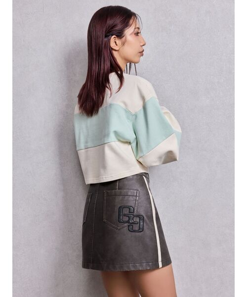 GYDA（ジェイダ）の「GD fake leather patch shortトップス（Tシャツ/カットソー・レディース・オフホワイト/ピンク/ミント・FREE）」の4枚目の写真