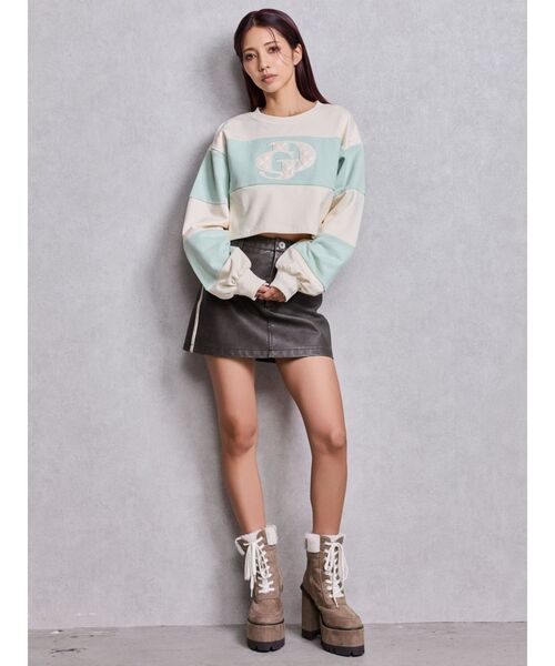 GYDA（ジェイダ）の「GD fake leather patch shortトップス（Tシャツ/カットソー・レディース・オフホワイト/ピンク/ミント・FREE）」の5枚目の写真