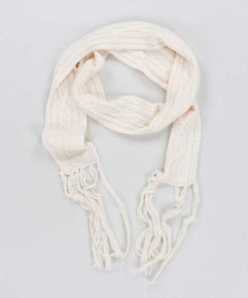 SPINNS(スピンズ)の「ロングニットマフラー/ストール(マフラー・レディース・アイボリー・ONESIZE)」の2枚目の写真