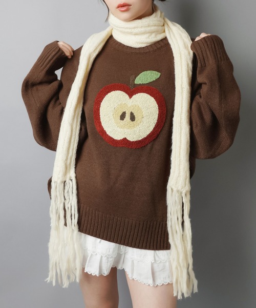 SPINNS(スピンズ)の「ロングニットマフラー/ストール(マフラー・レディース・アイボリー・ONESIZE)」の3枚目の写真