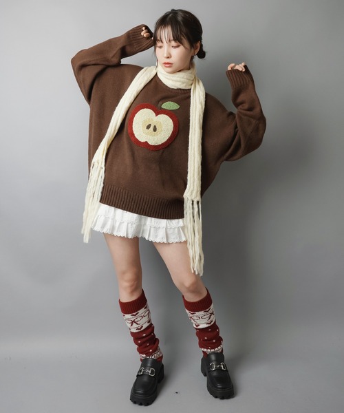 SPINNS(スピンズ)の「ロングニットマフラー/ストール(マフラー・レディース・アイボリー・ONESIZE)」の6枚目の写真