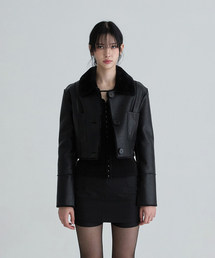 NOT YOUR ROSE（ノットユアローズ）の「ショートリバーシブルレザームートン (ブラック)（ムートンコート）」