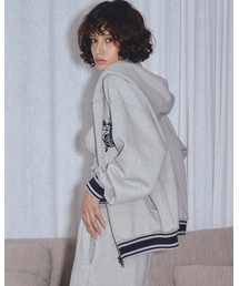 EMBLEM PRINTING HOOD ZIP-UP GRAY