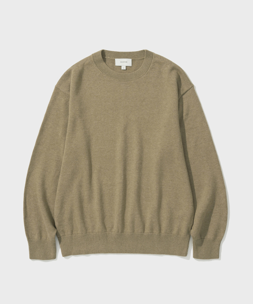 Cotton Cashmere Round Neck Knit (Beige) — джемпер из хлопка и кашемира, круглый вырез, бежевый