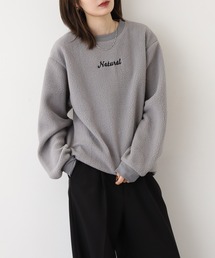 ボア ワンポイント 刺繍 ロゴ 長袖 トレーナー