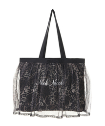LEOPARD TULE LAYER TOTE BAG_BLACK