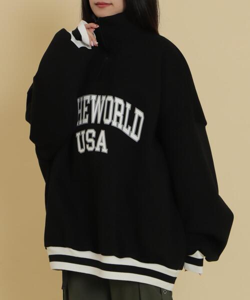 WOND(ウォンド)の「WOND/ラインリブハーフZIPビッグスウェット(スウェット・レディース・ブラック/オートミール・FREE)」の12枚目の写真