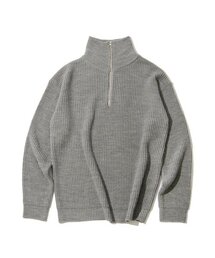 ハーフジップ無地ニット（グレー）