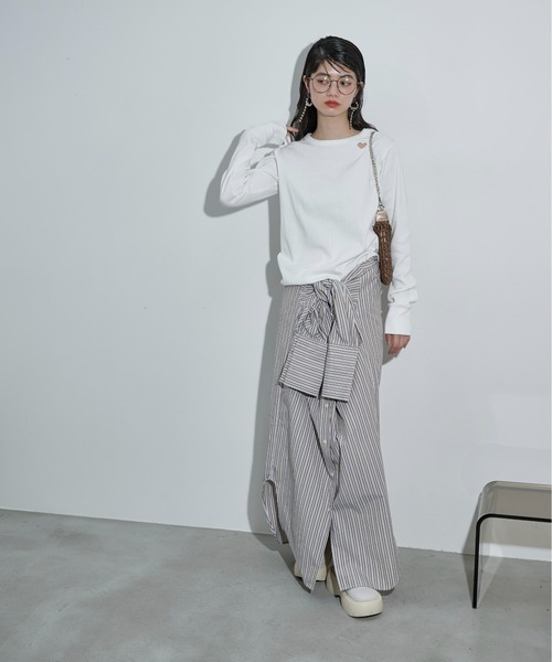 THE YOn(ザヨン)の「ラウンドヘムストライプシャツワンピース(シャツワンピース・レディース・ライム/ブラウン/チャコールグレー・FREE)」の14枚目の写真