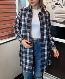 チェックロング コットンシャツ