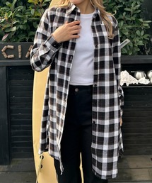 チェックロング コットンシャツ