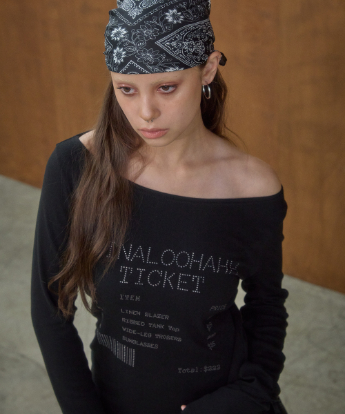 OOH-AHH(ウーアー)の「チケットボートネックTシャツ(黒)(Tシャツ/カットソー・レディース・その他・FREE)」の2枚目の写真