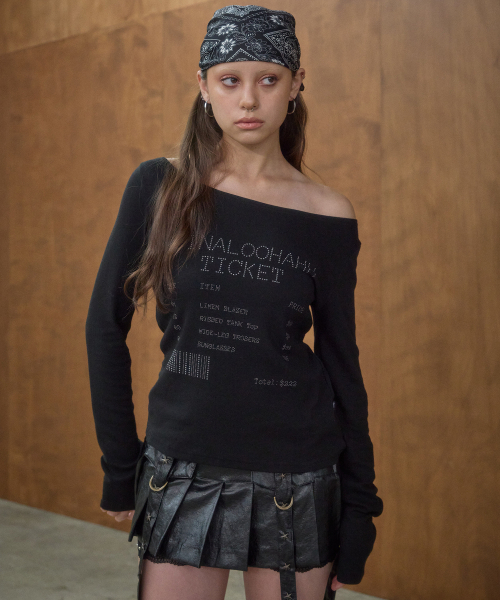 OOH-AHH(ウーアー)の「チケットボートネックTシャツ(黒)(Tシャツ/カットソー・レディース・その他・FREE)」の3枚目の写真