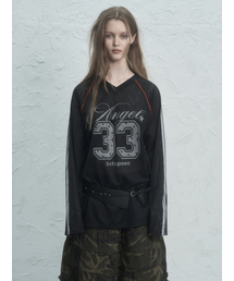 33 STRIPE V-NECK TOP / BLACK（Tシャツ/カットソー）｜SETUP-EXE