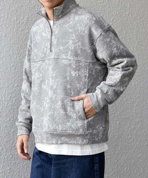 SHIPS any(シップス エニィ)の「SHIPS any:〈洗濯機可能〉コットン ジャガード ハーフジップ 裏毛 スウェット(セットアップ対応)◇(スウェット・メンズ・グレー/ブラック・MEDIUM/LARGE)」の2枚目の写真
