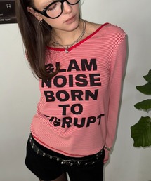 SHAGGIE（シャギー）の「Vネック細ボーダーロゴロンTEE（Tシャツ/カットソー）」