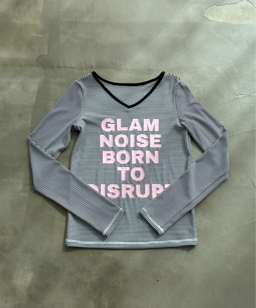 SHAGGIE（シャギー）の「Vネック細ボーダーロゴロンTEE（Tシャツ/カットソー・レディース・グリーン/レッド/グレー/ブラック・FREE）」の13枚目の写真