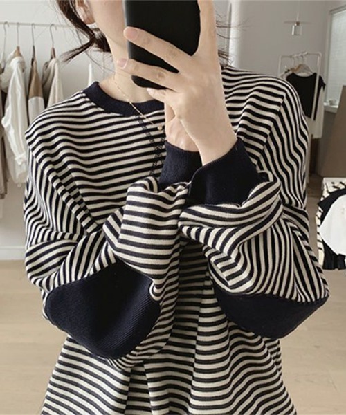 Flugge（フラッジー）の「ゆるボーダースウェット（スウェット・レディース・ネイビー・LARGE/MEDIUM）」の2枚目の写真