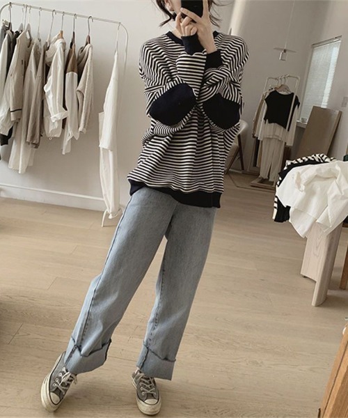 Flugge（フラッジー）の「ゆるボーダースウェット（スウェット・レディース・ネイビー・LARGE/MEDIUM）」の4枚目の写真
