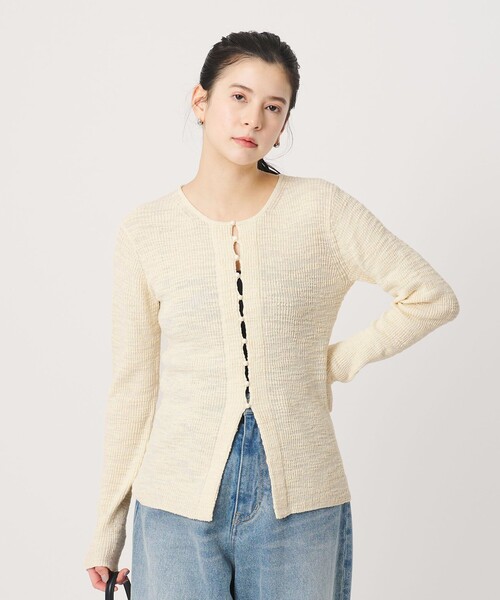 BEAUTY&YOUTH UNITED ARROWS（ビューティーアンドユースユナイテッドアローズ）の「コットンナイロンスラブ フロントボタン カーディガン（カーディガン/ボレロ・レディース・ライラック/ダークグレー/オフホワイト・FREE）」の8枚目の写真