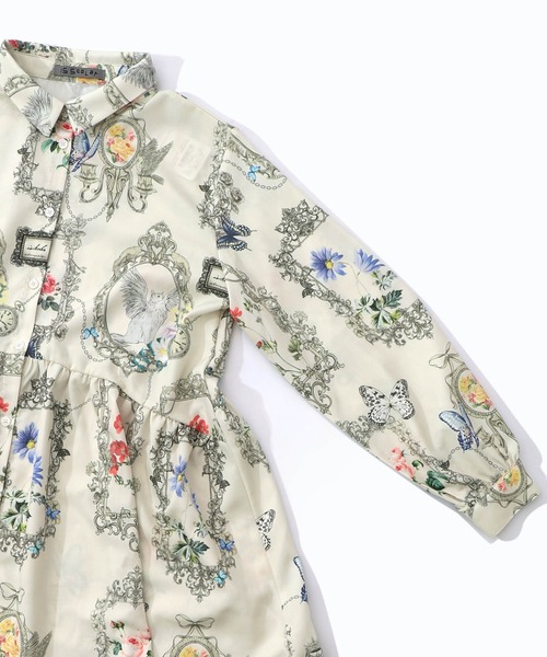 553282：ヴィンテージ風額縁柄シャツワンピース（ワンピース）｜iS