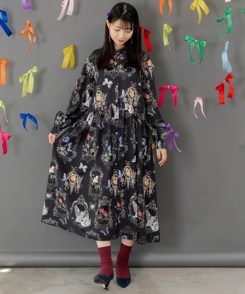 553282：ヴィンテージ風額縁柄シャツワンピース（ワンピース）｜iS