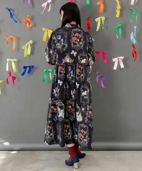 553282：ヴィンテージ風額縁柄シャツワンピース（ワンピース）｜iS