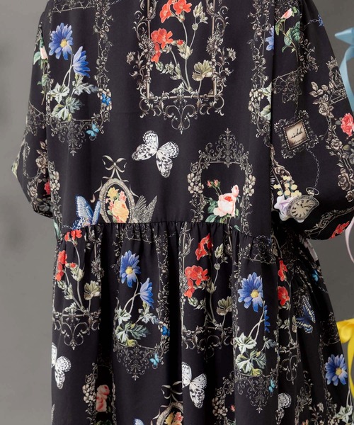 553282：ヴィンテージ風額縁柄シャツワンピース（ワンピース）｜iS