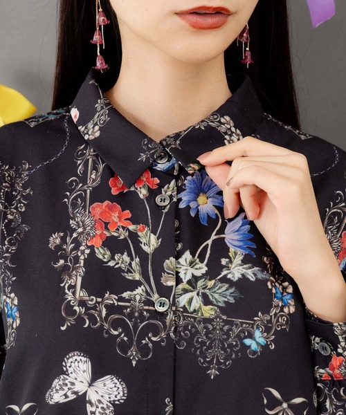 553282：ヴィンテージ風額縁柄シャツワンピース（ワンピース）｜iS