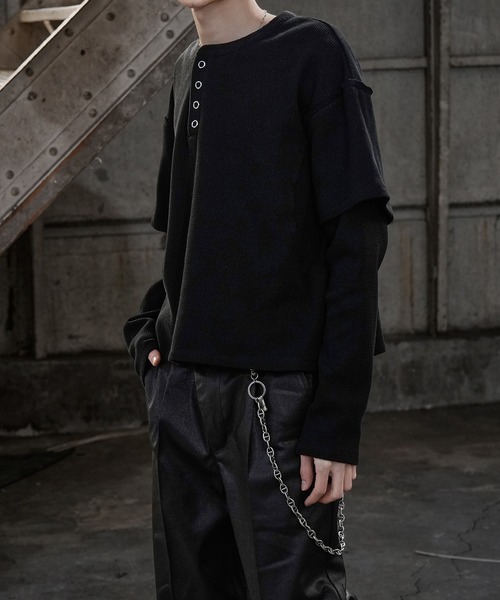 LANDNESS（ランドネス）の「【LANDNESS/ランドネス】FAKE LAYERED WAFFLE HENLEY L/S TEE/フェイクレイヤード ワッフル ヘンリーロンT（Tシャツ/カットソー・メンズ・ホワイト/ブラック/グレー・L/M/S）」の9枚目の写真