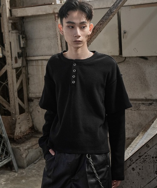 LANDNESS（ランドネス）の「【LANDNESS/ランドネス】FAKE LAYERED WAFFLE HENLEY L/S TEE/フェイクレイヤード ワッフル ヘンリーロンT（Tシャツ/カットソー・メンズ・ホワイト/ブラック/グレー・L/M/S）」の12枚目の写真