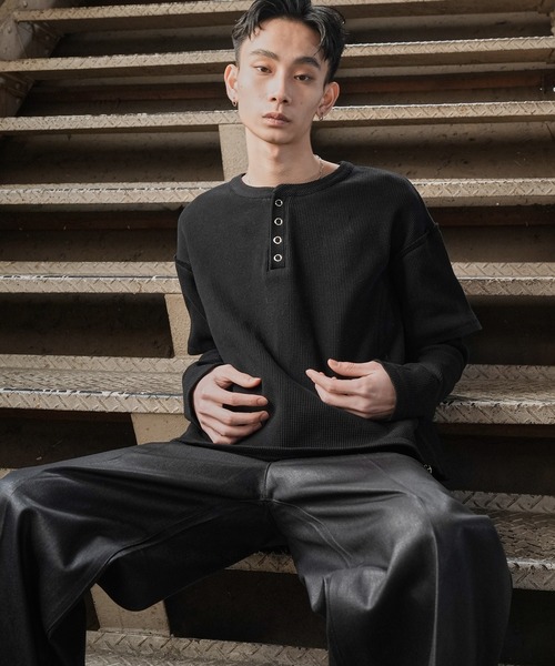 LANDNESS（ランドネス）の「【LANDNESS/ランドネス】FAKE LAYERED WAFFLE HENLEY L/S TEE/フェイクレイヤード ワッフル ヘンリーロンT（Tシャツ/カットソー・メンズ・ホワイト/ブラック/グレー・L/M/S）」の6枚目の写真