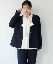 anyfee（エニフィー）の「【anyfee/大きいサイズ】ニットジョーゼットVネックノーカラージャケット《セレモニー/オケージョン》（2026SS）（ノーカラージャケット）」