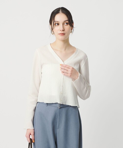 BEAUTY&YOUTH UNITED ARROWS(ビューティーアンドユースユナイテッドアローズ)の「ソリッド&チェック Vネック カーディガン(カーディガン/ボレロ・レディース・ブラック/ホワイト/その他1・FREE)」の4枚目の写真