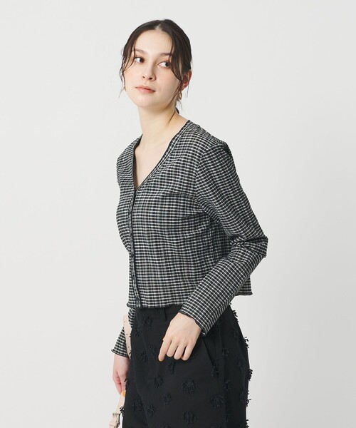 BEAUTY&YOUTH UNITED ARROWS(ビューティーアンドユースユナイテッドアローズ)の「ソリッド&チェック Vネック カーディガン(カーディガン/ボレロ・レディース・ブラック/ホワイト/その他1・FREE)」の9枚目の写真