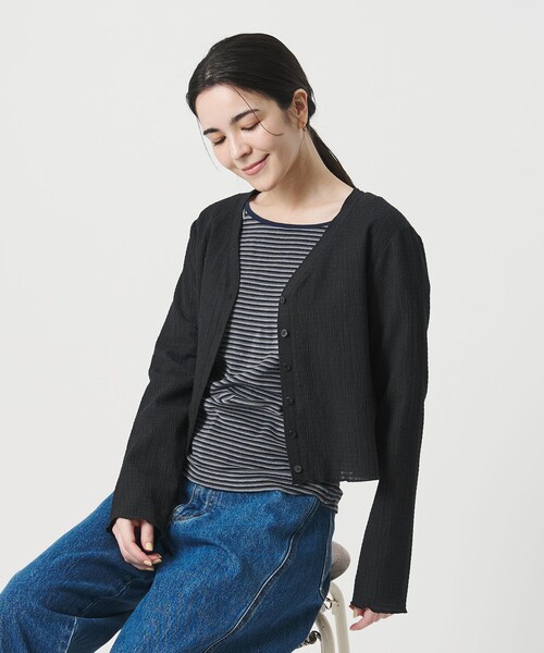 BEAUTY&YOUTH UNITED ARROWS(ビューティーアンドユースユナイテッドアローズ)の「ソリッド&チェック Vネック カーディガン(カーディガン/ボレロ・レディース・ブラック/ホワイト/その他1・FREE)」の12枚目の写真