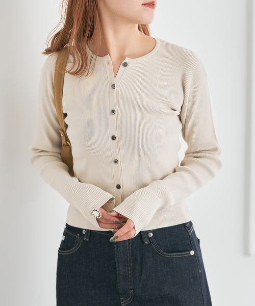 Spick & Span(スピックアンドスパン)の「Vis/PE リブクルーネックカーディガン(カーディガン/ボレロ・レディース・アイボリー/キャメル・FREE)」の19枚目の写真