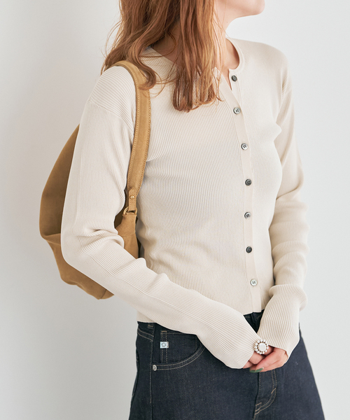 Spick & Span(スピックアンドスパン)の「Vis/PE リブクルーネックカーディガン(カーディガン/ボレロ・レディース・アイボリー/キャメル・FREE)」の18枚目の写真