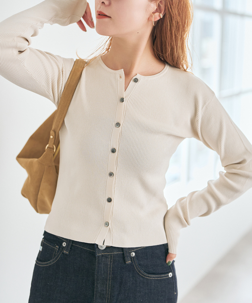 Spick & Span(スピックアンドスパン)の「Vis/PE リブクルーネックカーディガン(カーディガン/ボレロ・レディース・アイボリー/キャメル・FREE)」の17枚目の写真