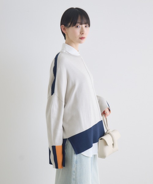 Paradise Picnic(パラダイスピクニック)の「配色ボックスシルエットニット(ニット/セーター・レディース・ライトグレー/ネイビー/アイボリー・FREE)」の7枚目の写真