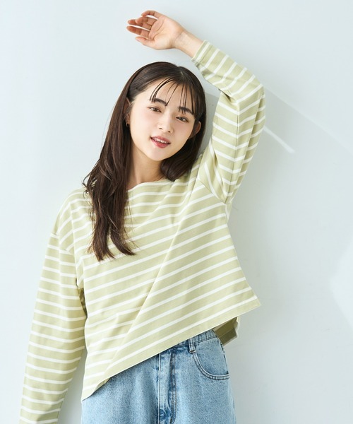 mil(ミル)の「ボーダー ロンT【586124】(Tシャツ/カットソー・レディース・ライトグリーン/ブラック/グレイッシュベージュ・XS/S)」の12枚目の写真