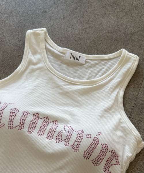 lilful（リルフル）の「【26年春夏新作】【カップ付き】ピンクラインストーンレタリングロゴタンクトップ（タンクトップ・レディース・ブラック/ホワイト/ピンク・F）」の20枚目の写真