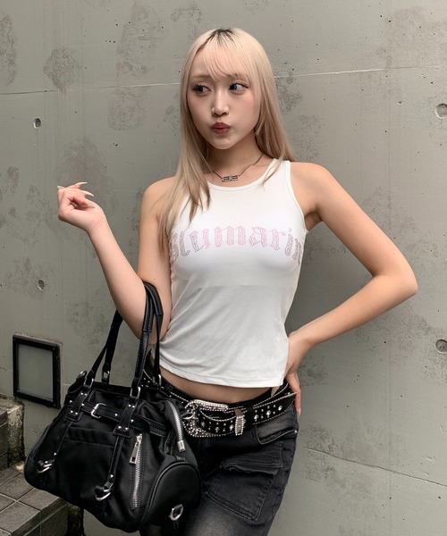 lilful（リルフル）の「【26年春夏新作】【カップ付き】ピンクラインストーンレタリングロゴタンクトップ（タンクトップ・レディース・ブラック/ホワイト/ピンク・F）」の4枚目の写真